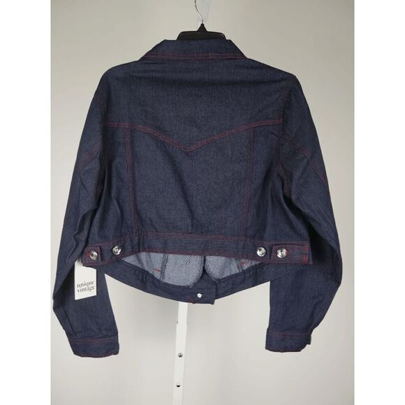 Unique Vintage Dark Denim rhinestone Western Boxy Crop Jacket XL - Picture 7 of 9